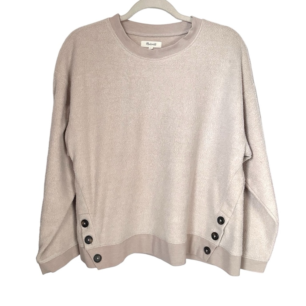 Madewell Women’s Sz M Beige Loose Crew Neck Side Buttons Sweater Cotton Blend